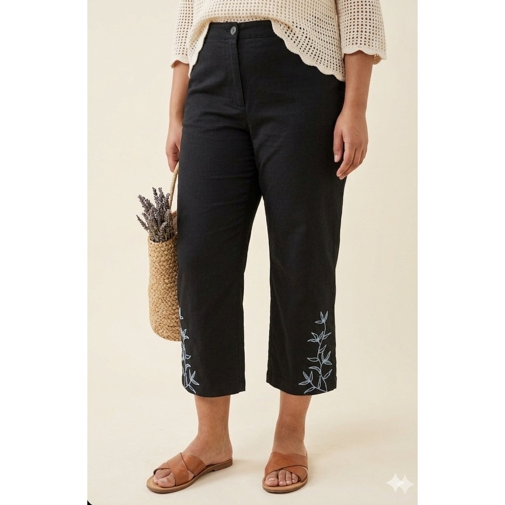 Cottagecore Bohemian Embroidered Crop Wide Leg Pants Cotton Retro 90e Size 16